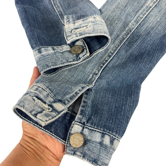 Guess Denim Trucker Jacket Faded Blue Light Wash Size L Women's Large - Picture 13 of 16